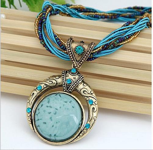 Handmade Bohemian Beaded Vintage Gemstone Necklace