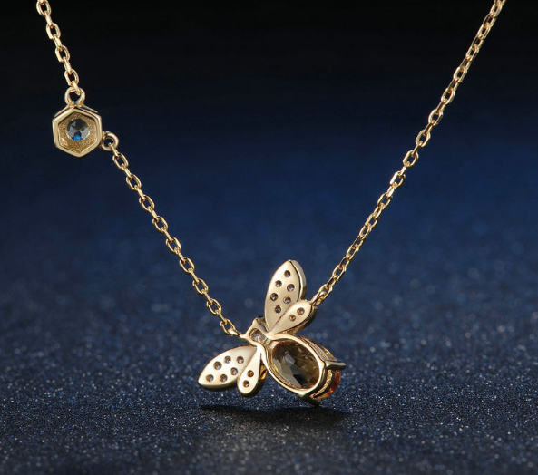 925 Silver Color Gemstone Bee Necklace with Citrine