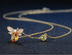 925 Silver Color Gemstone Bee Necklace with Citrine