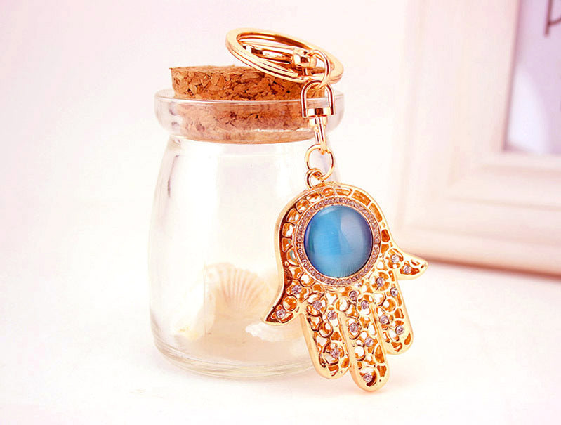 Stylish Gemstone Palm Keychain with Evil Eye Design