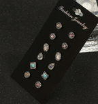 Mini Gemstone Stud Earring Set - 6 Pairs (Geometric)