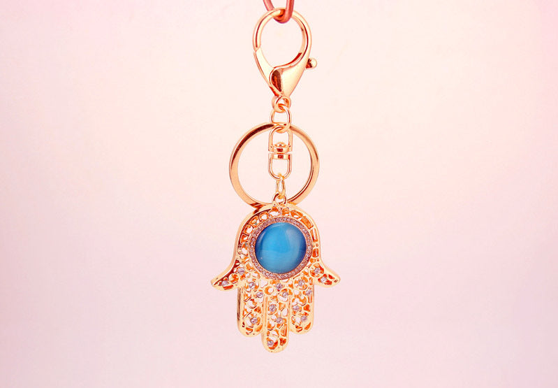 Stylish Gemstone Palm Keychain with Evil Eye Design