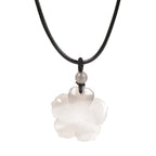 Gray Agate Hand Carved Healing Crystals Gemstone Hawaii Flower Pendant Hand Weaving Wax Rope Necklace 22 inch