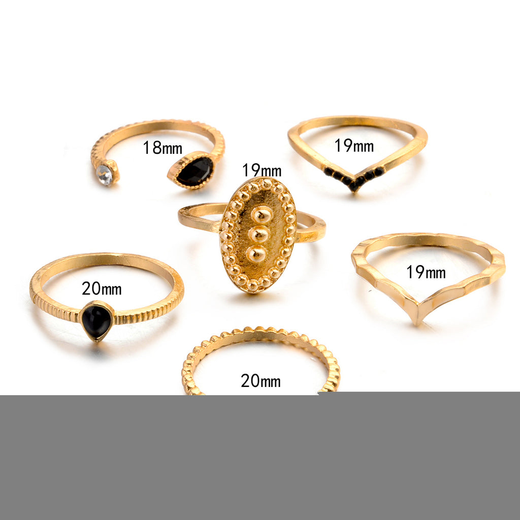 Stylish 6-Piece Set of Gemstone-Embellished Rings