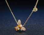 925 Silver Color Gemstone Bee Necklace with Citrine
