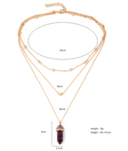 Hexagonal Gemstone Multi-Layer Necklace with Copper Beads