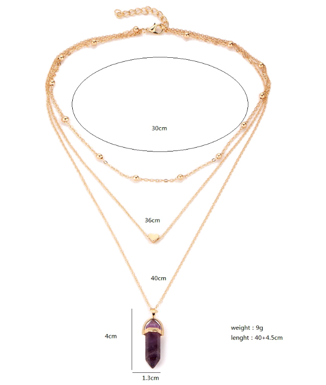 Hexagonal Gemstone Multi-Layer Necklace with Copper Beads