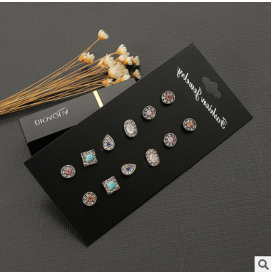 Mini Gemstone Stud Earring Set - 6 Pairs (Geometric)