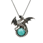 Dragon Necklace for Men Women Unique Necklace Crystal Necklace Natural Gemstone Necklace Dragon Jewelry Dinosaur Necklace Silver Dragon Pendant Necklace (Amazonite)