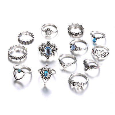 Vintage Diamond-Embellished Crown Gemstone Ring Set