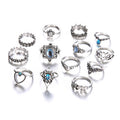 Vintage Diamond-Embellished Crown Gemstone Ring Set