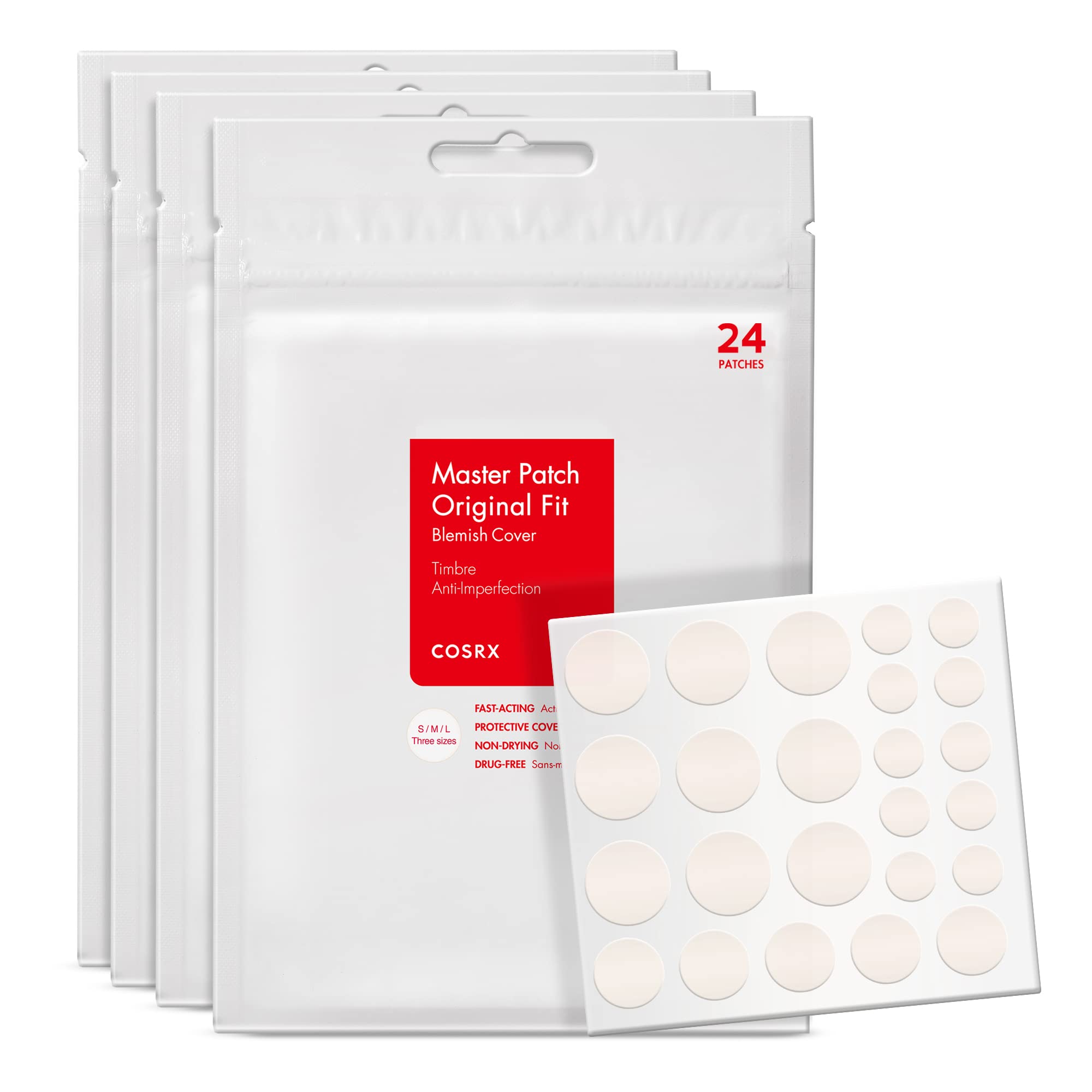 COSRX Acne Pimple Patch (96) Absorbing Hydrocolloid Original 3 Size Patches for Blemishes and Zits Cover Spot Stickers for Face and Body Not Tested on Animals