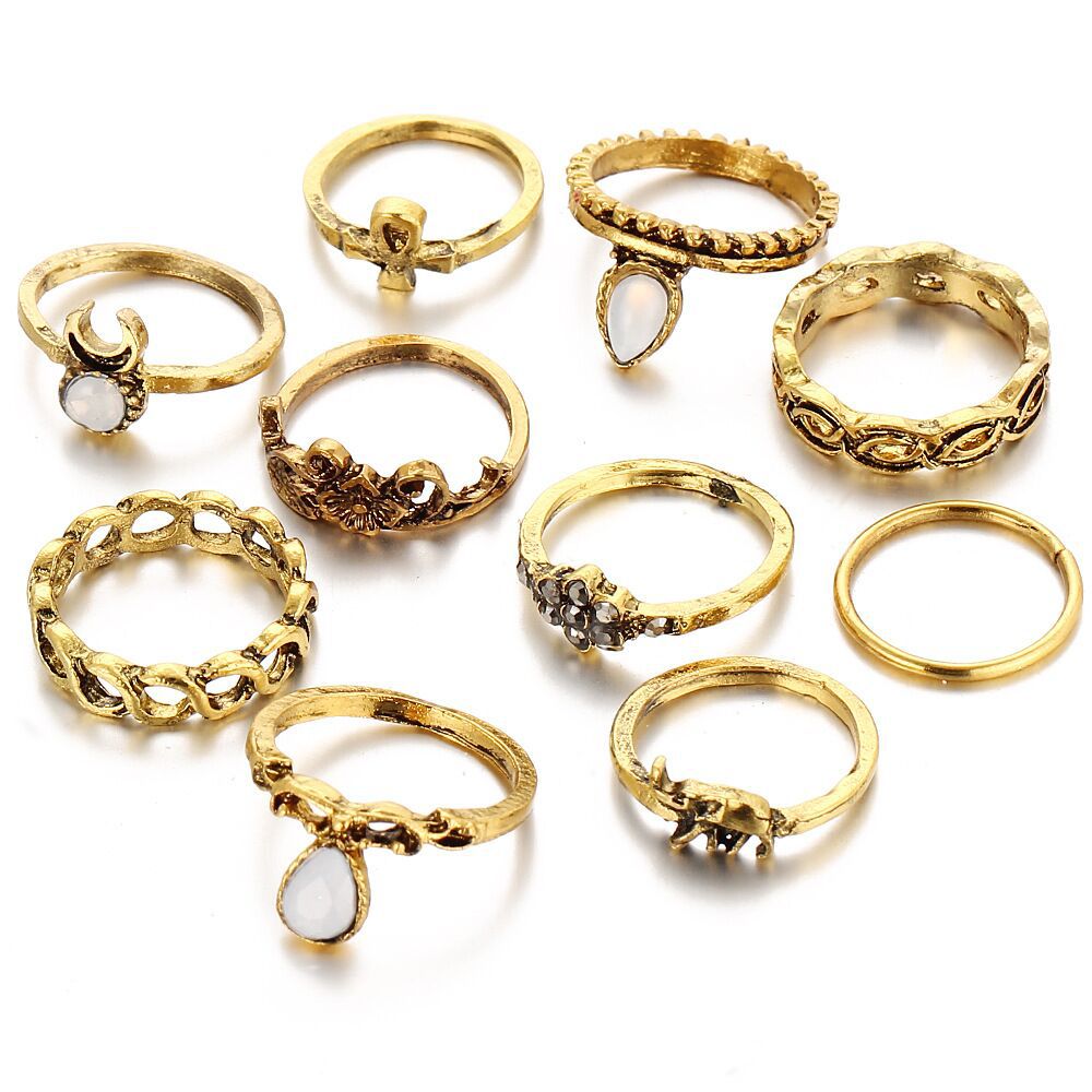2018 Vintage Elephant Gemstone Ring Set (10 Pieces)