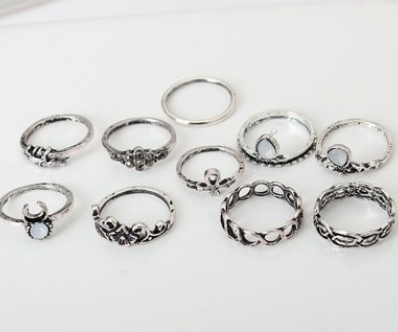 Vintage Style Floral Gemstone Ring Set (10 Pieces)