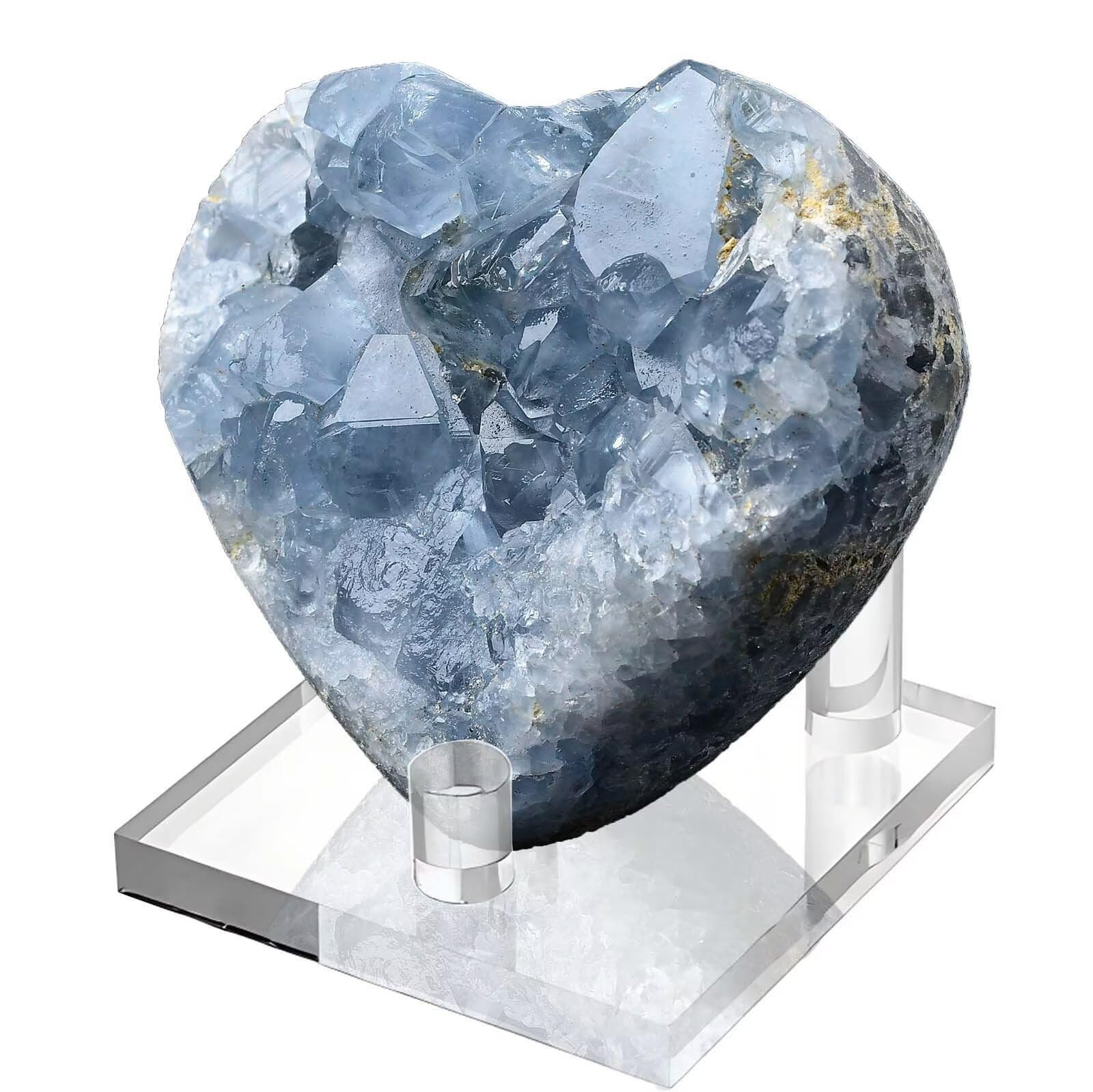 FZBHRO Extra Large Blue Celestite Geode Heart Healing Crystal Stone Collection Mineral Specimen with Stand Home Office Decor 0.8-1.3 Pound