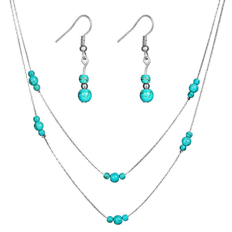 Vintage Turquoise Gemstone Jewelry Set with Earrings
