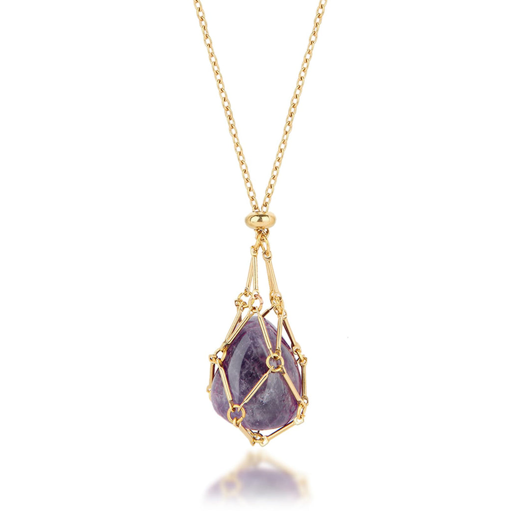 Interchangeable Crystal Holder NecklaceCrystal Stone Cage Pendant NecklaceStainless Steel Crystal Gemstone Holder Necklaces for Women Men