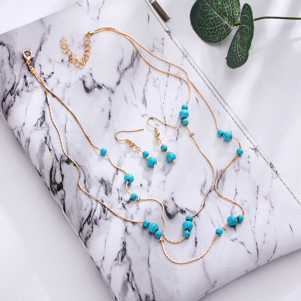 Vintage Turquoise Gemstone Jewelry Set with Earrings