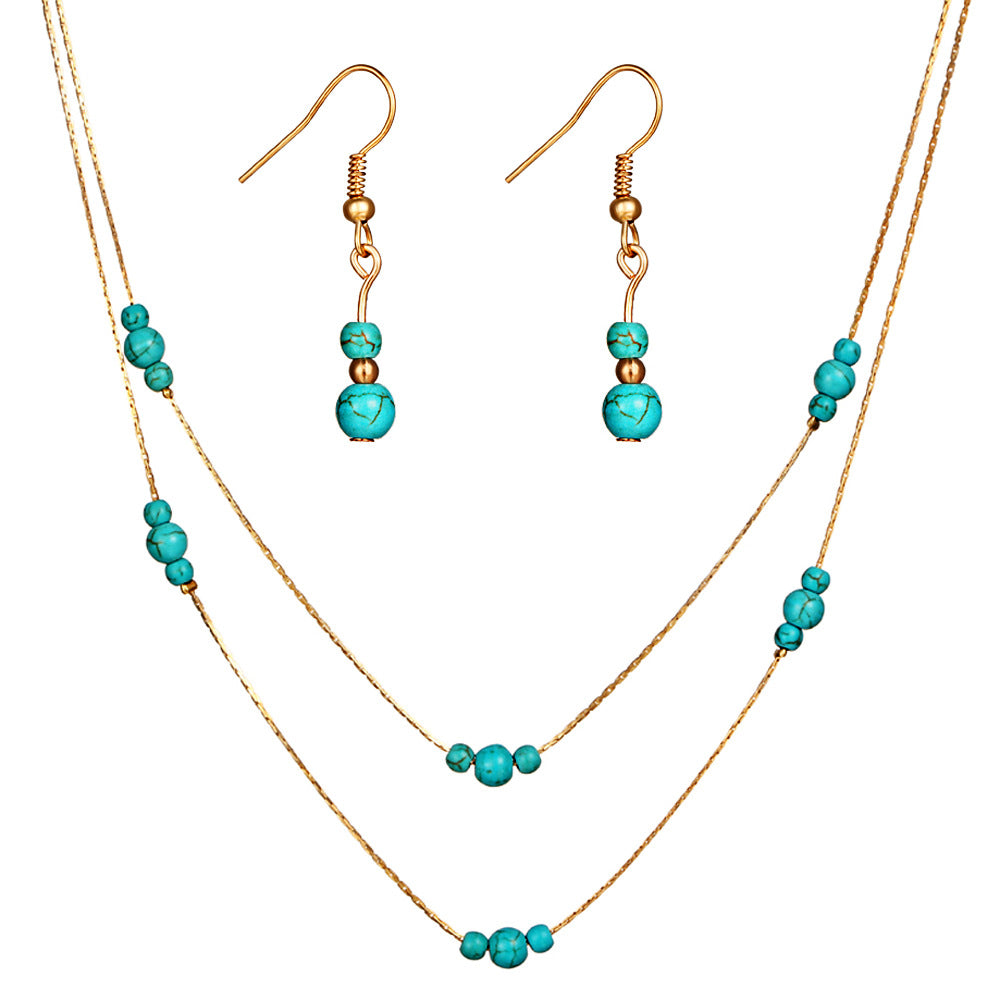 Vintage Turquoise Gemstone Jewelry Set with Earrings