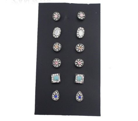 Mini Gemstone Stud Earring Set - 6 Pairs (Geometric)