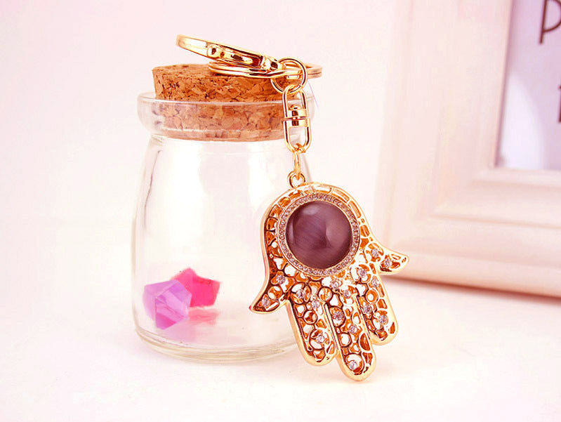 Stylish Gemstone Palm Keychain with Evil Eye Design