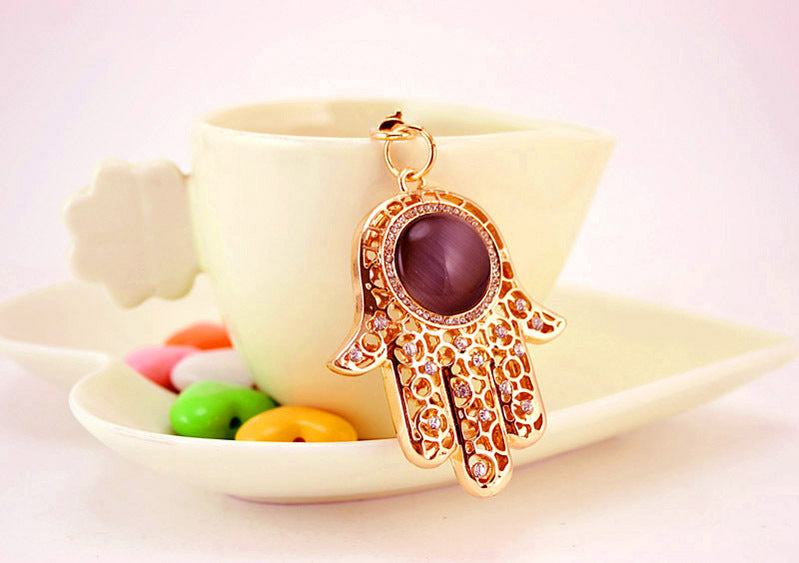 Stylish Gemstone Palm Keychain with Evil Eye Design