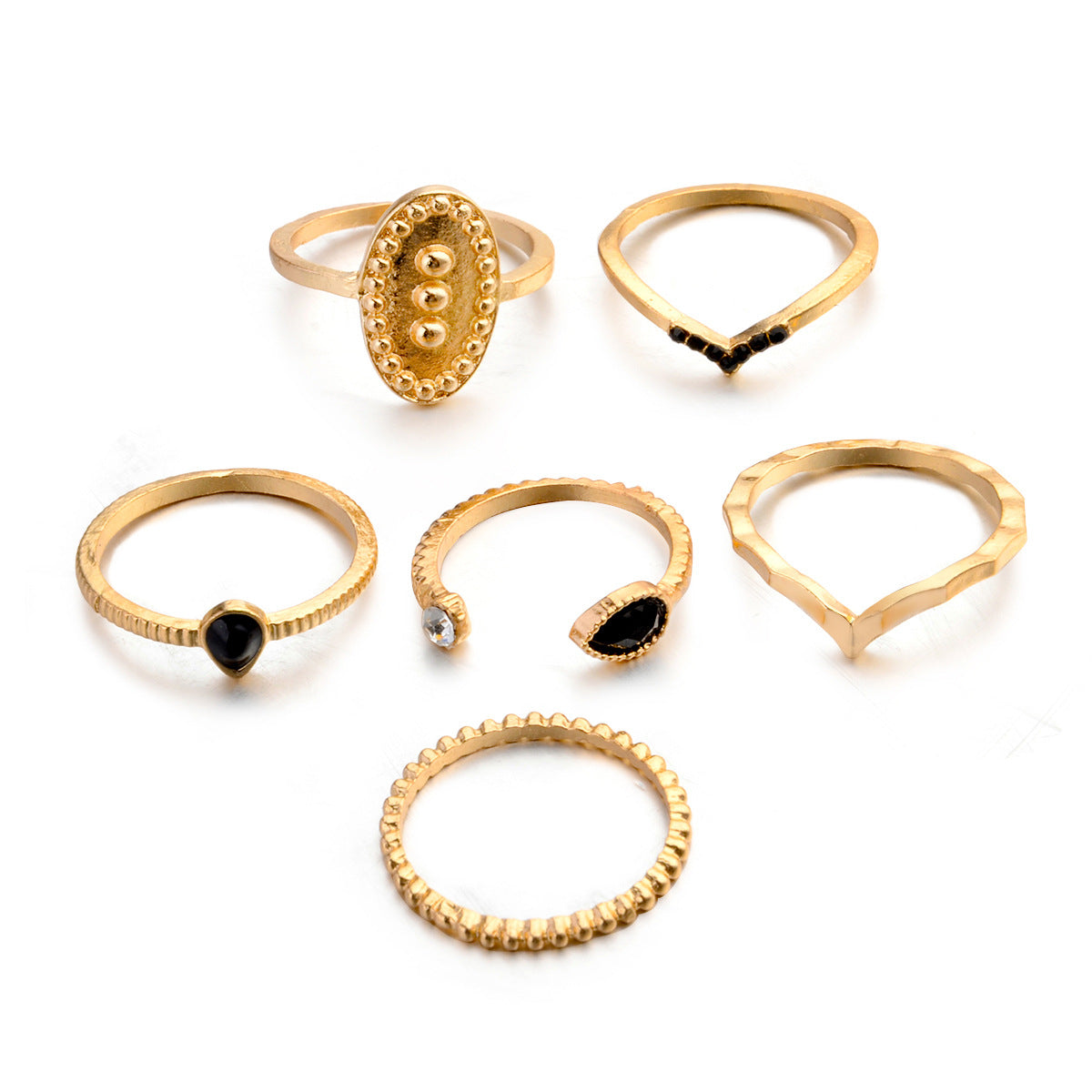 Stylish 6-Piece Set of Gemstone-Embellished Rings