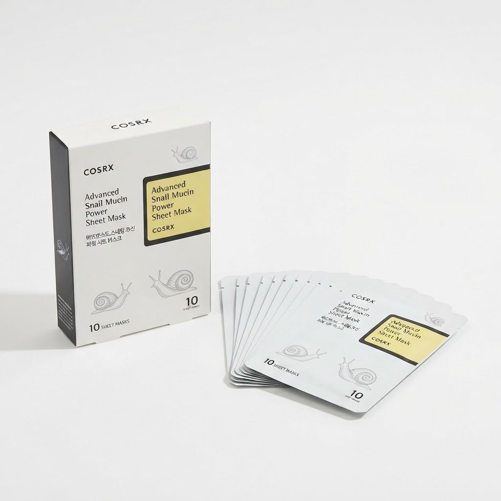 COSRX Snail Mucin Sheet Mask 10 EA with Snail Mucin Serum Self Care Face Masks for Dry Sensitive Skin Not Tested on Animals No Parabens No Sulfates Korean Skin Care