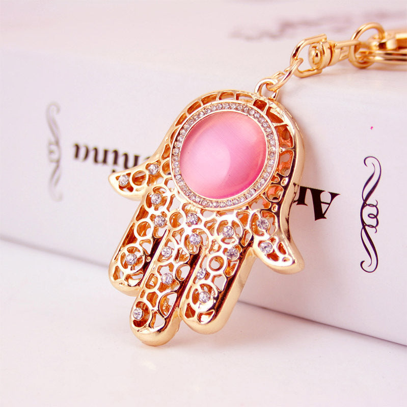 Stylish Gemstone Palm Keychain with Evil Eye Design