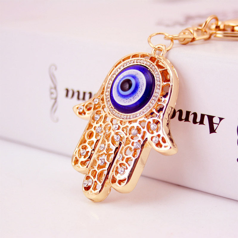 Stylish Gemstone Palm Keychain with Evil Eye Design