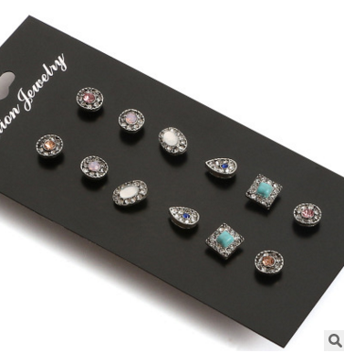 Mini Gemstone Stud Earring Set - 6 Pairs (Geometric)
