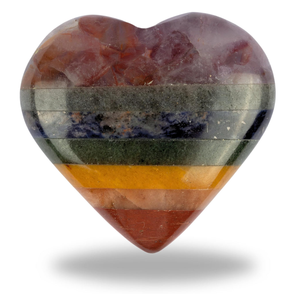 7 Chakra Heart Palm Stone Heart Shaped Crystals and Healing Stones- Pocket Worry Stone for Anxiety and Stress Relief - Healing Crystals for Meditation Reiki Spiritual and Crystal Gifts