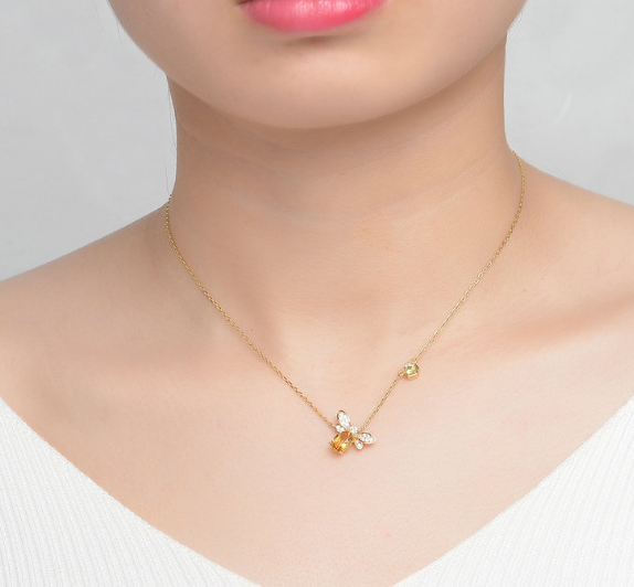 925 Silver Color Gemstone Bee Necklace with Citrine