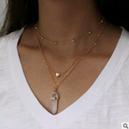 Hexagonal Gemstone Multi-Layer Necklace with Copper Beads