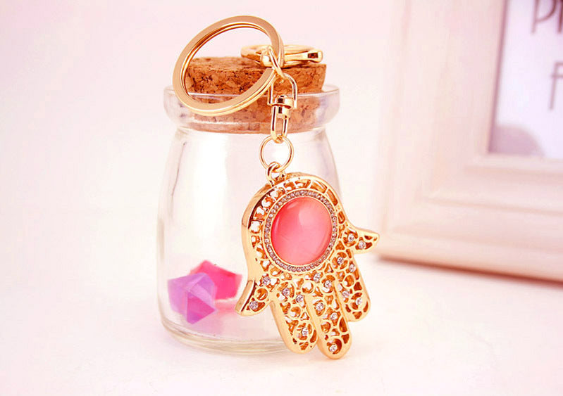 Stylish Gemstone Palm Keychain with Evil Eye Design