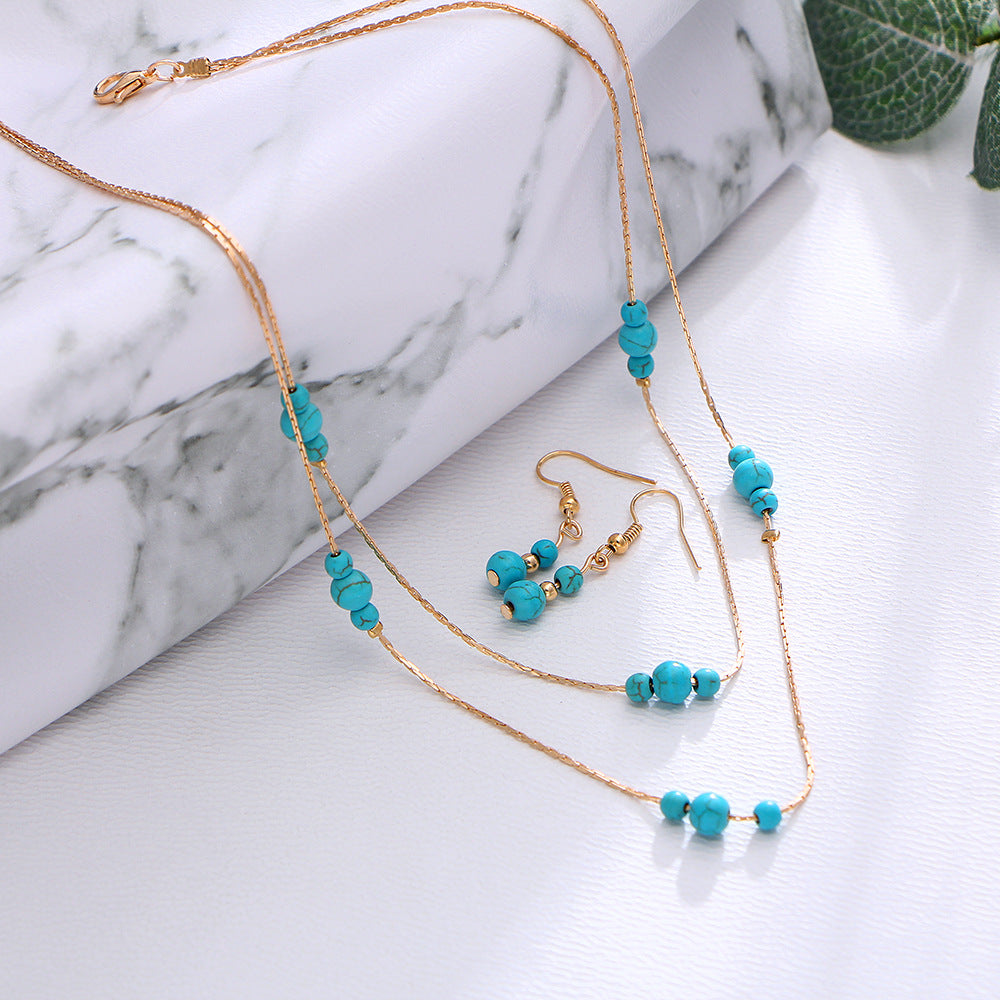 Vintage Turquoise Gemstone Jewelry Set with Earrings