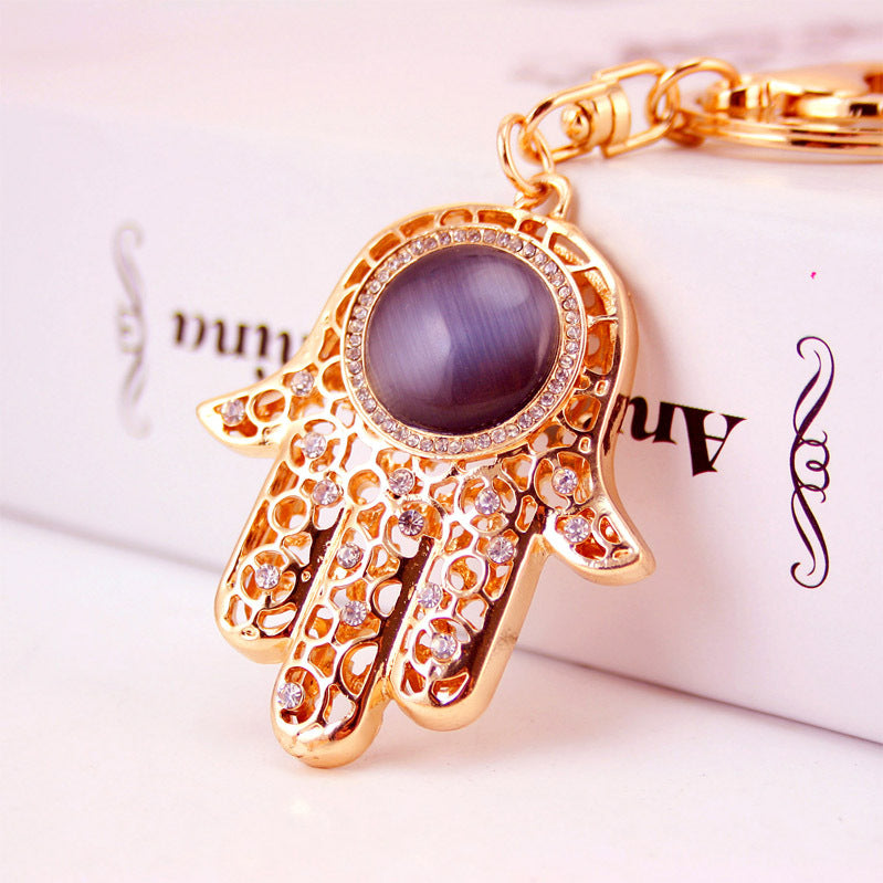 Stylish Gemstone Palm Keychain with Evil Eye Design