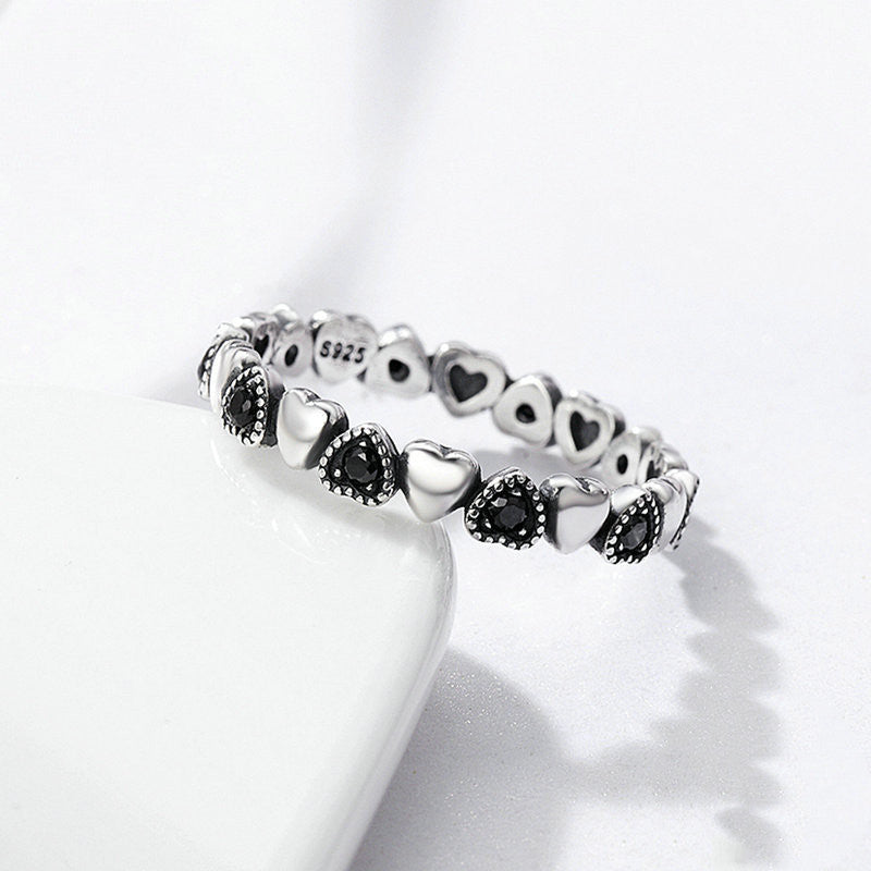 S925 Silver Heart-Shaped Gemstone Ring for Women