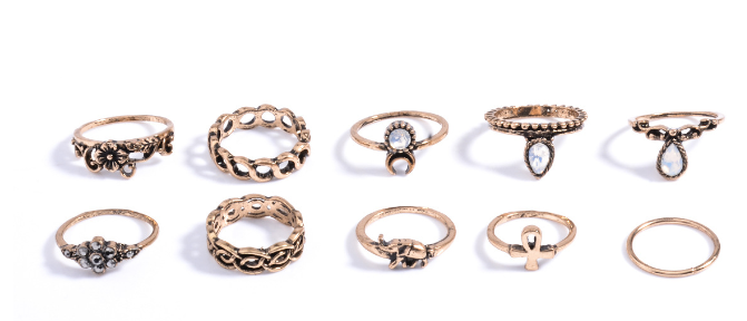 2018 Vintage Elephant Gemstone Ring Set (10 Pieces)