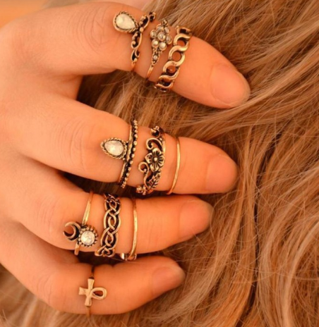 Vintage Style Floral Gemstone Ring Set (10 Pieces)