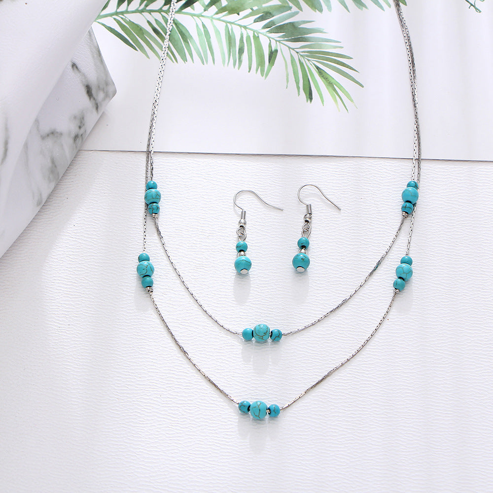 Vintage Turquoise Gemstone Jewelry Set with Earrings