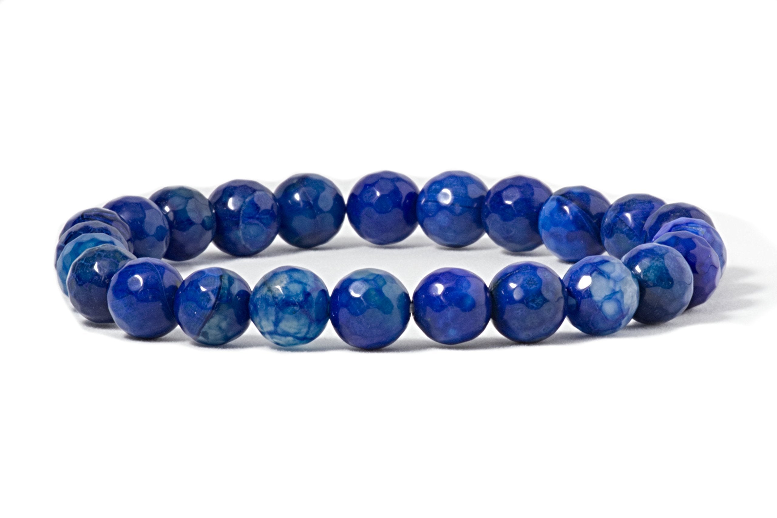 Cherry Tree Collection Semi Precious Gemstone Beaded Stretch Bracelet 8mm Round Beads 7" (Blue Fire Faceted Agate)